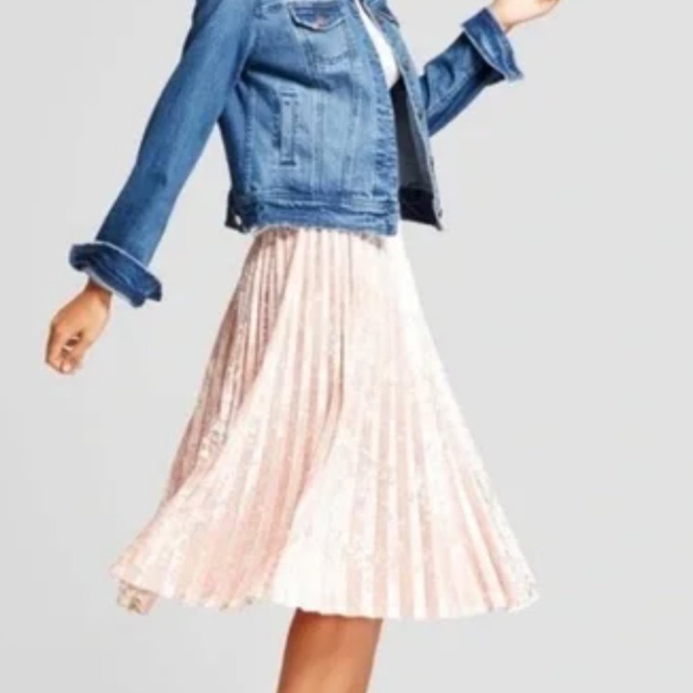 A New Day Pleated Crushed Velvet Blush Pink Midi Skirt Size Large